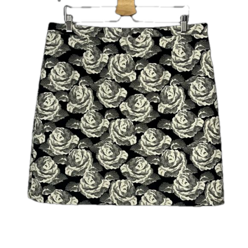 long tall sally Black and Cream Rose Print Skirt